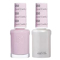Duo Gel & Matching Lacquer Polish Set Soak off Gel NAIL All In One Daisy Top Coat for Nails (with bonus side Glitter) Made in USA (550 Coral Castle)