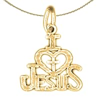 Jewels Obsession Silver I (Love) Heart Jesus Necklace | 14K Yellow Gold-plated 925 Silver I (Love) Heart Jesus Saying Pendant with 18