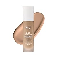 No7 Lift & Luminate Triple Action Serum Foundation - Warm Beige - Liquid Foundation Makeup with SPF 15 for Dewy, Glowy Base - Radiant Serum Foundation for Mature Skin (30ml)