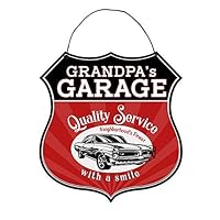 Grandpa's Garage Quality Service Wood Sign with Classic Car | Retro Father's Day Gift | Wall Decor | Local Legends Designs | Size 11 x 11.5 inch