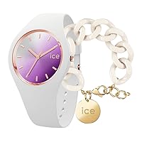 ICE-WATCH Ladies Analogue Quartz Watch with Silicone Strap 020636+ Chain Bracelet - Almond Skin - XL mesh Bracelet in Off-White (020353)