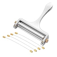 Cheese Slicer, Adjustable Thickness Heavy Duty Stainless Steel Cheese Slicers With Wire for Soft & Semi-Hard Cheeses - 4 Replacement Stainless Steel Cutting Wire Included (Silver)