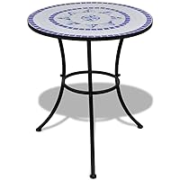 vidaXL Round Mosaic Bistro Table - Powder-Coated Iron Frame & Ceramic Tabletop, Easy to Assemble - Ideal for Balcony or Garden - Striking Blue and White Color