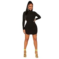 Women's Dress Dresses for Women Solid Mock Neck Bodycon Dress (Color : Black, Size : Small)