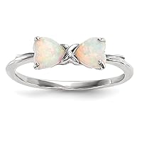 IceCarats 14K White Gold Created Opal October Birthstone Bow Heart Love Ring size 8