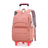 Solid Color Girls Rolling Backpack with Wheels Schoolbag Elementary School Student Trolley Daypack