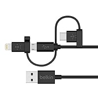 Belkin 3-in-1 Universal USB Cable - USB-C Cable, Lightning Cable, Micro-USB Charging Cable - Apple Charging Cord - Belkin Boost Charge - Belkin Charger Designed For iPhones, iPads, Galaxy & More