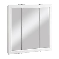 Design House 545293-WHT Assembled Framed Tri-View Surface-Mount Bathroom Medicine Cabinet Mirror, 30