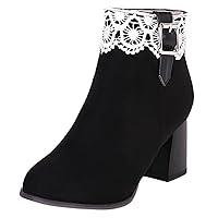 Womens Chunky Heeled Faux Suede Ankle Boots Lace Zip Up Booties with Buckle