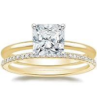 Engagement Ring Set with 4ct Radiant Moissanite Stones, Yellow Gold Band