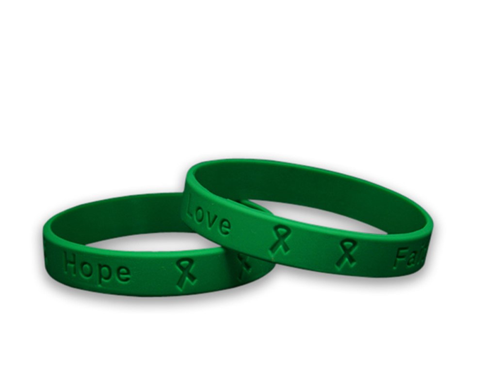 Green Ribbon Wholesale Pack Silicone Bracelets – Green Ribbon Bracelet for Cerebral Palsy, Glaucoma, Mental Health, Liver Cancer, and Organ Donation Awareness – Perfect for Support Groups & Fundraisers!