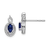 925 Sterling Silver Polished Open back Post Earrings Created Sapphire and Diamond Earrings Measures 13x7mm Wide Jewelry for Women