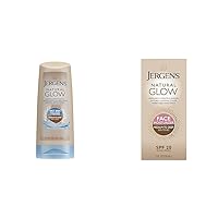 Jergens Natural Glow +FIRMING In-shower Self Tanner Lotion, Sunless Tanning for Medium & Natural Glow Self Tanner Face Moisturizer, SPF 20 Facial Sunscreen