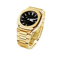 Metal Band for Gasioak GA2100 Nautilus Modificaied Kit Set Luxury Rubber Strap for GA2110 Bezel Stainless Steel Correa Breacelet (Color : Metal Gold, Size : for GA2100/2110)