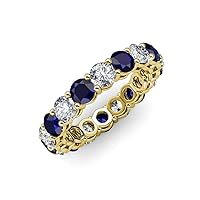 Blue Sapphire and Lab Grown Diamond 3 3/4 ctw Womens Eternity Ring Stackable 14K Gold