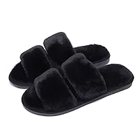Women's Open Toe Plush Slippers,Soft Thickening Faux-Fur Slip on Plush flip Flop, Anti-Slip Fluffy Flat Slippers,Indoor/Outdoor Shoes