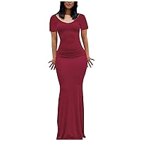 Women's Summer Dresses 2023 Short Sleeve Sexy Solid Long Casual Slim Fit Home Dress Casual Dresses
