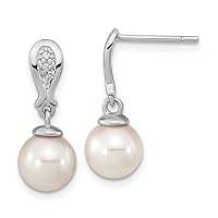 14k Gold Wg 7 8mm Round White Saltwater Akoya Pearl .03ct Diamond Long Drop Dangle Earrings Measures 8.39x7. Jewelry for Women