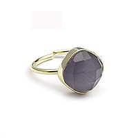 Handmade Adjustable Ring | Grey Cats Eye Cushion Shape Ring | Gold Plated Single Stone Gemstone Ring | Gift For Her Jewelry 1094 15F