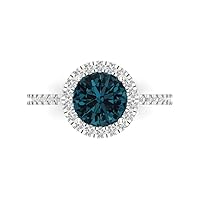 Clara Pucci 1.95 Brilliant Round Cut Solitaire halo Natural London Blue Topaz Accent Anniversary Promise Engagement ring 18K White Gold