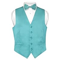 Biagio Men's SILK Dress Vest Bow Tie Solid TURQUOISE AQUA BLUE Color BowTie Set