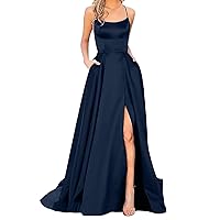 Prom Dresses Ladies Long Women Elegant Backless Long DressesCrisn Satin Spaghetti Party Prom Dress Hi Low Cocktail