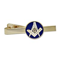 Square & Compass Masonic Tie Clip - [Blue & Gold][2 1/4'' Wide]
