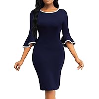 Wine Dress for Women Sleeve Ruffled Sleeve V Neck Business Formal Work Bodycon Pencil Lace Short Cocktail