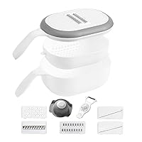 Kitchen Chopper With 6 Blades Double Layer 360 Degree Rotating Multi-functional Vegetable Cutter Gadget (Color : White)