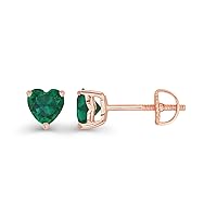 14K Gold Plated 925 Sterling Silver Hypoallergenic 5mm Heart Shape Prong Set Genuine Birthstone Solitaire Screwback Stud Earrings