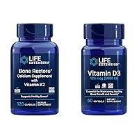 Bone Restore + Vitamin K2 & Vitamin D3 5000 IU - Bone, Brain Health, Immune Support - 120 Capsules & 60 Softgels