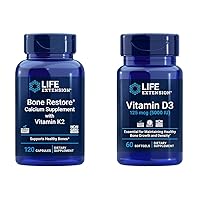 Life Extension Bone Restore + Vitamin K2 & Vitamin D3 5000 IU - Bone, Brain Health, Immune Support - 120 Capsules & 60 Softgels