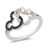 Mickey Mouse & Minnie Mouse 1/4 CT. T.W. CZ Black & Diamond Interlocking Engagement Wedding Ring 925 Sterling Silver For Womens Girls