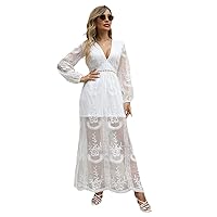 HAN HONG Summer Women Maxi Dress Loose Embroidery White Lace Long Tunic Beach Dress Vacation Holiday Women Clothing