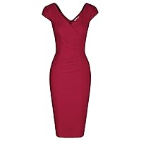 MUXXN Women's 1950's Vintage V Neck Ruched Sheath Formal Pencil Dress