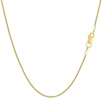 14k REAL Yellow or White Gold 1.00mm Shiny Diamond-Cut Round Wheat Chain Necklace for Pendants and Charms with Lobster-Claw Clasp (16