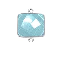 Aquamarine Stone Necklace for Jewelry Making - 15mm Square Bezel Charms Pendants 24K Gold Plated Over 925 Sterling Silver Chakra Anklet DIY for Necklace Bracelet Crafting