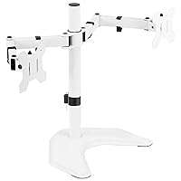 Dual LED LCD Monitor Mount, Free-Standing Desk Stand for 2 Screens up to 27 Inch, Fully Adjustable Arms with Max VESA 100x100mm, Extra Large Base, White, STAND-V002FW