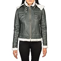 Fiona Green Hooded Shearling Leather Jacket.