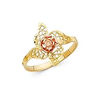 14k Yellow Gold and White Gold Fancy Flower Ring Size 7 Jewelry for Women