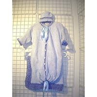 Bt95bk, Any One Looking for a Gift for Newborn Baby Boy, Please Look At the Following, Knitted on Hand Knitting Machine Baby Blue Chenille Then Finished By Hand Crochet with Denim Chenille Bunting, Hat Set with Matching Blanket