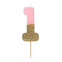 Talking Tables Pink Number 1 Candle with Gold Glitter Premium Quality Cake Topper Decoration For Kids, Adults, Teenagers, 1st Birthday Party, Anniversary, Milestone Age, 3