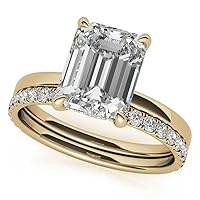 10K Solid Yellow Gold Handmade Engagement Ring 2 CT Emerald Cut Moissanite Diamond Solitaire Wedding/Bridal Ring for Women/Her Anniversary Ring Set