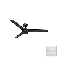 HUNTER FAN Protos 51220 Ceiling Fan for Indoor and Outdoor Use with Wall Control, 3 Interchangeable Blades in High Gloss Wood, Ideal for Summer and Winter, 132 cm