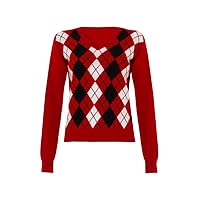 Ladies Cashmere Argyle V Neck Sweater