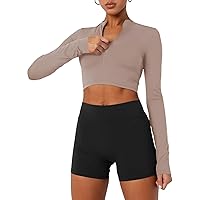 LASLULU Womens Cropped Jackets Half Zip Long Sleeve Seamless Workout Sweatshirts Lightweight Casual Tops