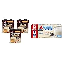 AtkinsCafé Caramel Iced Coffee Protein Shake, 15g Protein, Low Glycemic, 3g Net Carb, 1g Sugar & Creamy Vanilla Protein Shake, 15g Protein, Low Glycemic, 2g Net Carb, 1g Sugar, Keto Friendly