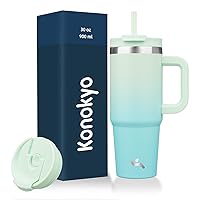 30 oz Tumbler with Handle and 2 Straws,2 in 1 Lid Insulated Water Bottle Stainless Steel Travel Coffee Mug,Mint