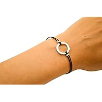 Karma bracelet, black cord bracelet with a silver circle charm, friendship bracelet, dainty minimalist jewelry, gift for her, spiritual