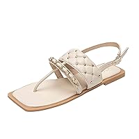 Slide Sandals Womens Braided Open Toe Flat Slip-On Sandals T-Strap Sandals with Adjustable Metal Buckle, Square Open Toe Mules Woven Leather Slipper Summer Fashion Shoes Casual